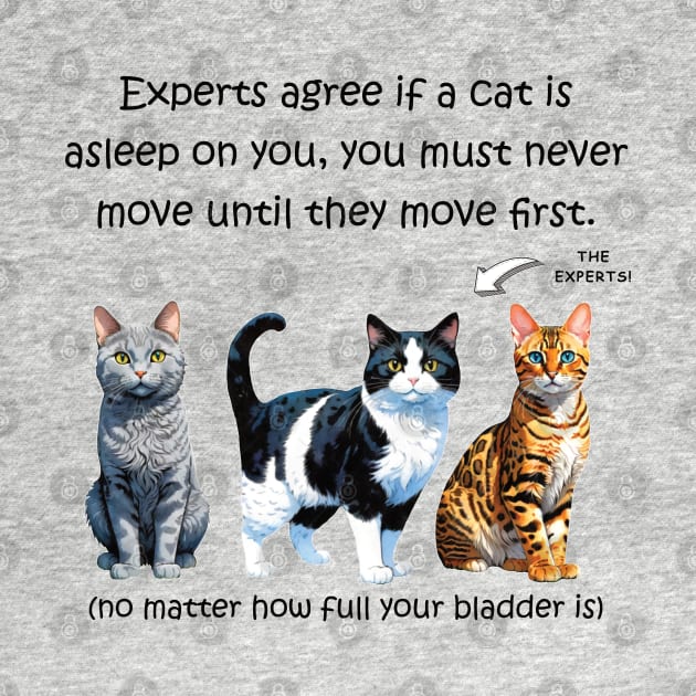 Experts agree if a cat is asleep on you, you must never move until they move first - no matter how full your bladder is - funny watercolour cat design by DawnDesignsWordArt